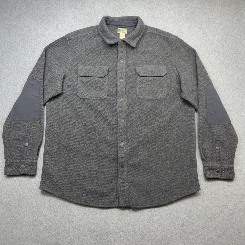 LL Bean Allagash Fleece Overshirt Mens Large Gray Snap Outdoor Hiking Shacket